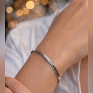 Silver-Tone Flat Snake Chain Bracelet | Adjustable Minimalist Jewelry, NWOT